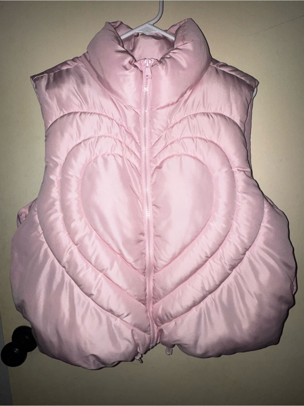 Heart-Quilted Puffer Vest - Pink